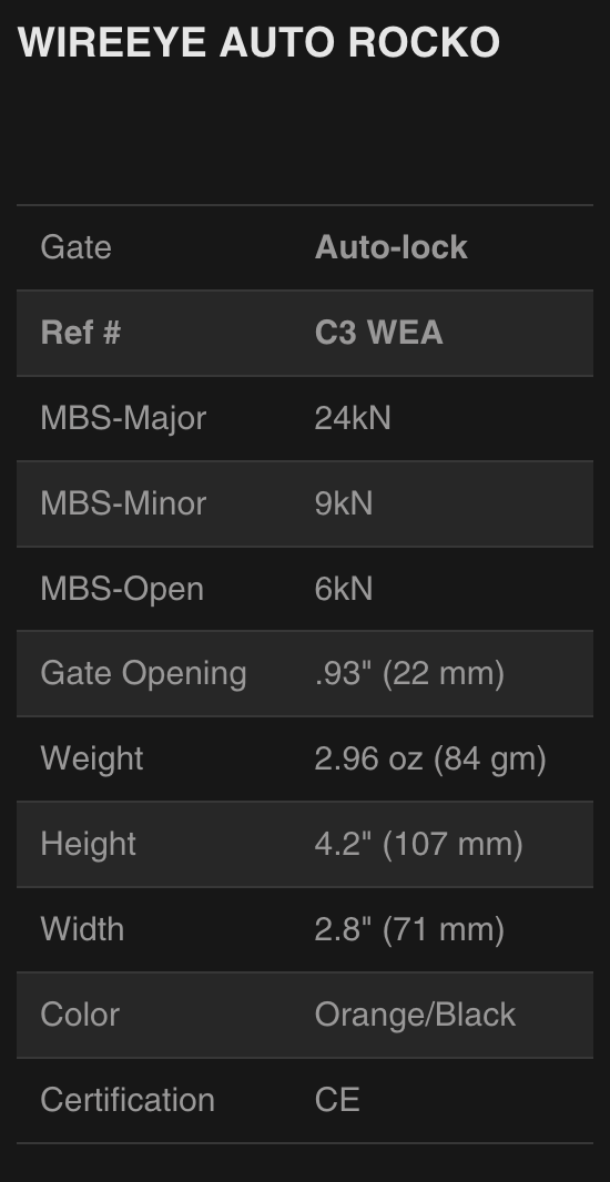 Rock Exotica rockO WireEye Auto-Lock Carabiner - C3 WEA