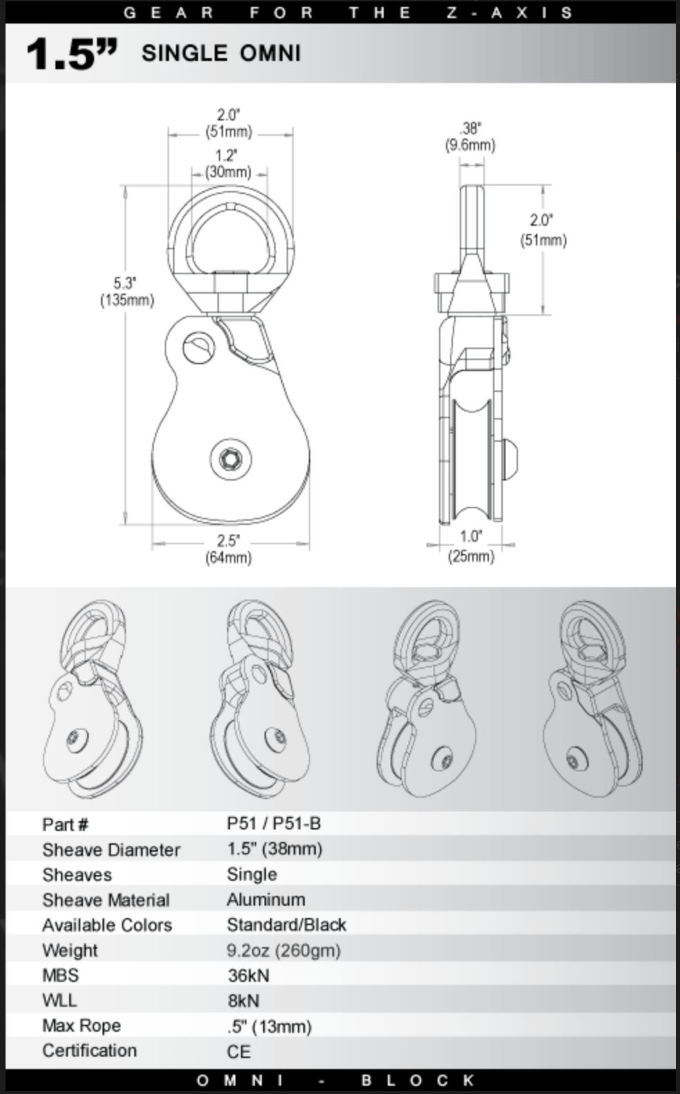 Rock Exotica Omni-Block 1.5" Single Black - P51-B