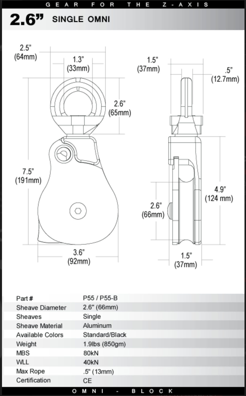 Rock Exotica Omni-Block 2.6" Single Black - P55-B